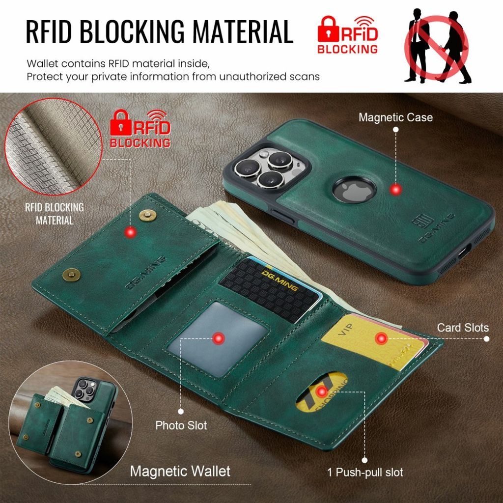 DG.MING iPhone 13 Pro Lompakkokuori Magneettinen - Vihreä