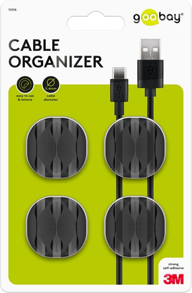 Goobay Kaapelin järjestäjä, 3 paikkaa, 4 kpl - Musta