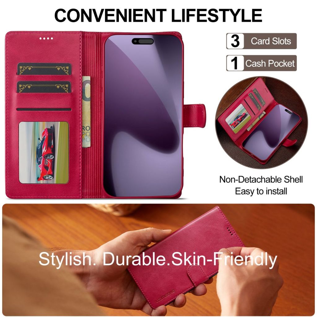 LC.IMEEKE iPhone 17 Pro Pung-cover med Stander - Lyserød