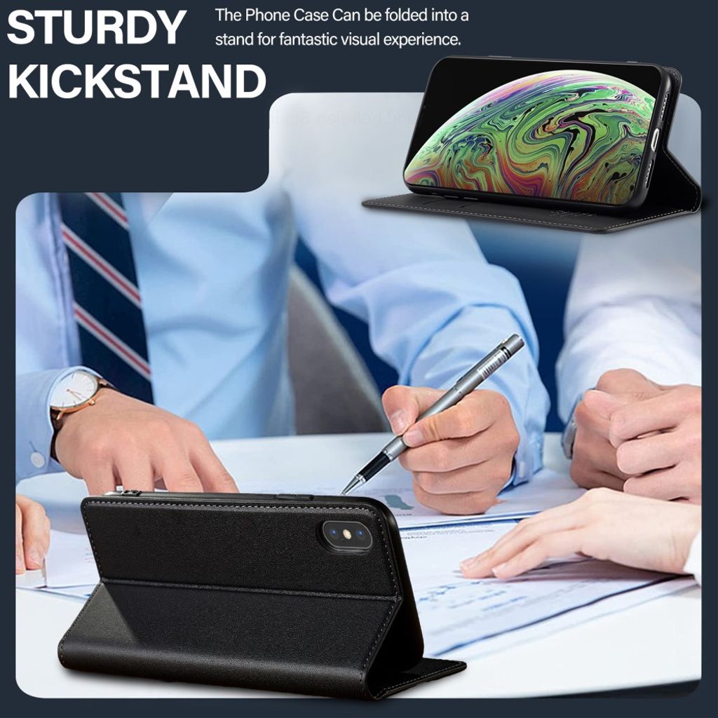 LC.IMEEKE iPhone XS Max Pungetui med Stativ og Kortholder – Sort