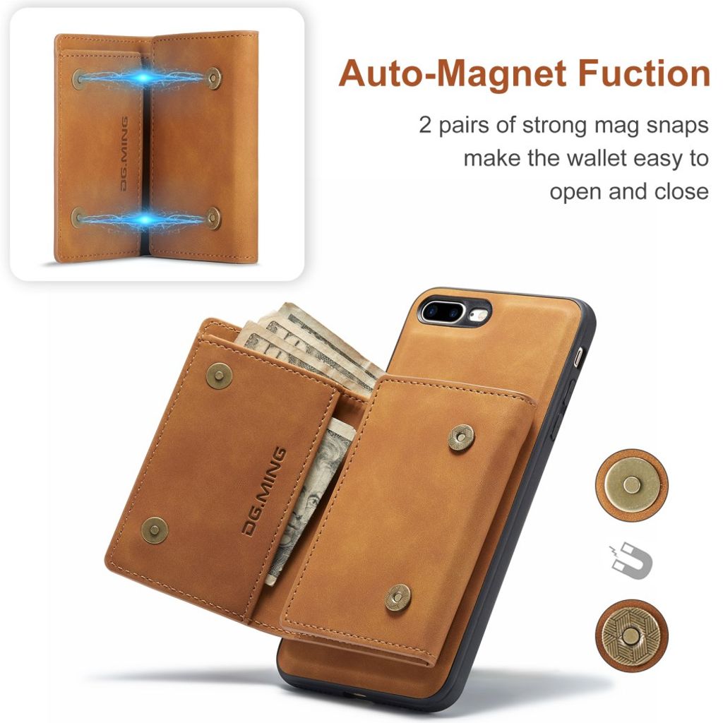 DG.MING iPhone 7 Plus / 8 Plus Kuori Lompakko - Ruskea