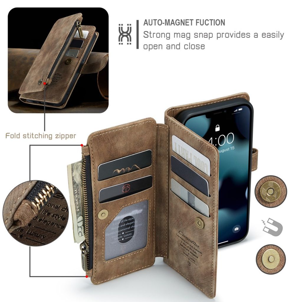 CASEME iPhone 13 Pro Lompakkokotelo Kortin Haltijalla - Ruskea