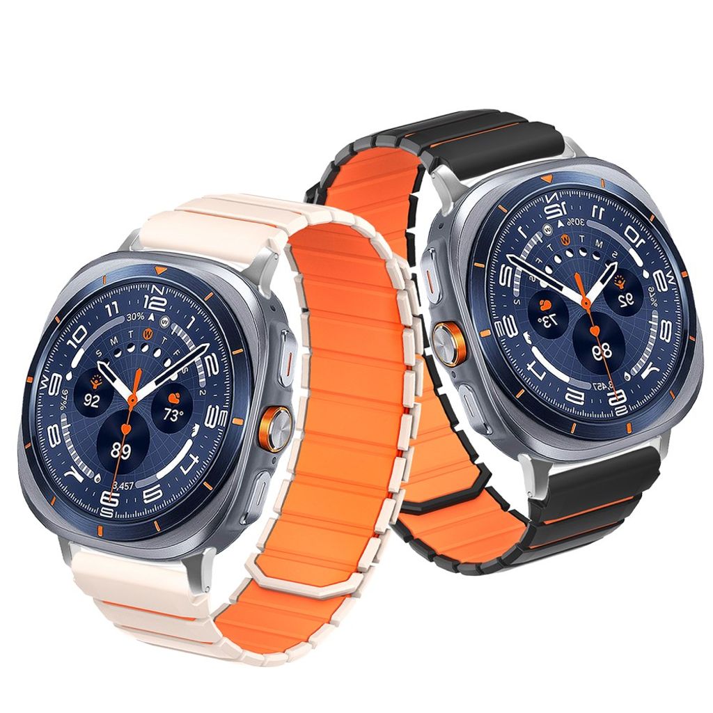 Samsung Galaxy Watch9/9 Classic/8/8 Classic Tofarget magnetisk silikon klokkerem - Grå/oransje