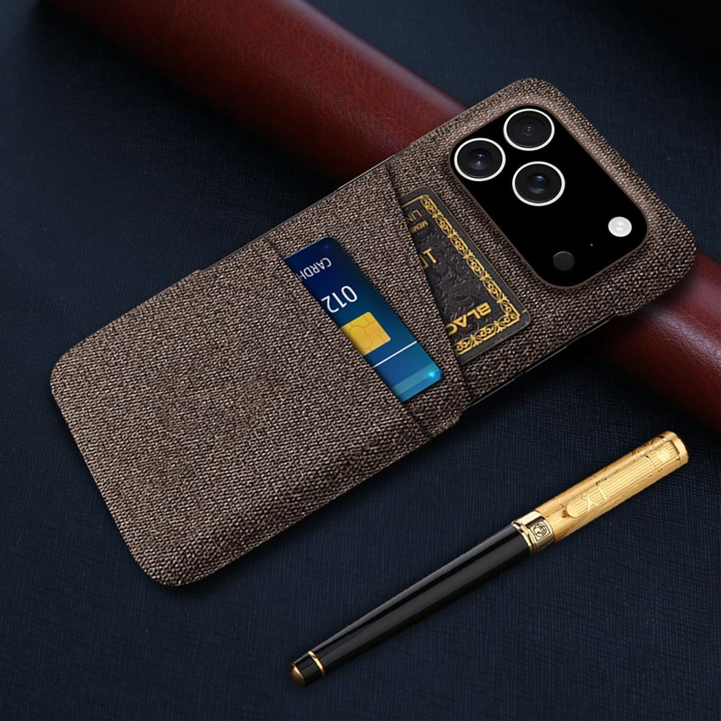 iPhone 17 Pro Kuori, Tekstiili, 2 Korttipaikka - ruskea
