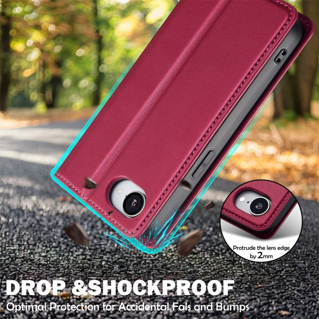 LC.IMEEKE Wallet Cover for iPhone 16e with Stand – Red