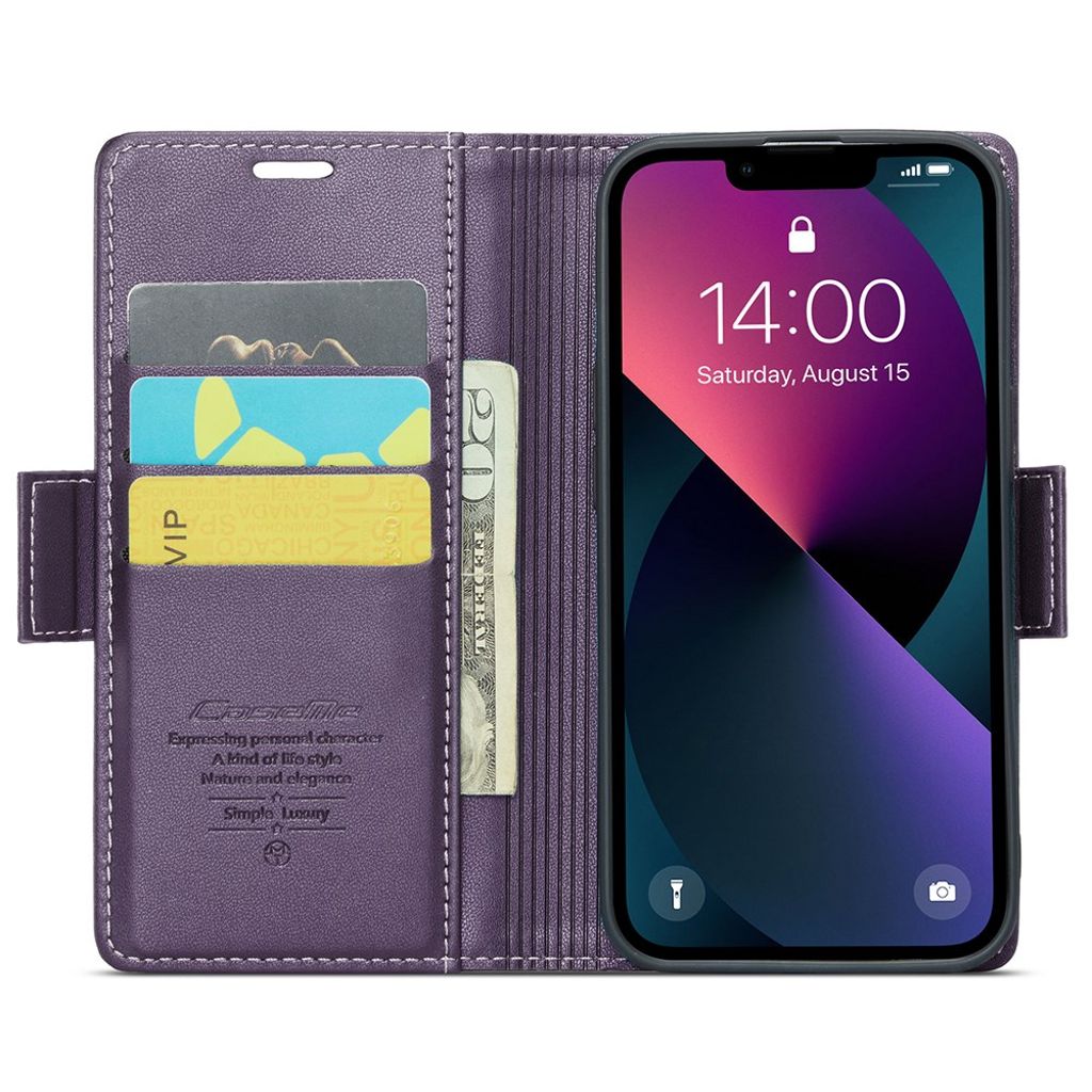 CASEME iPhone 15 Wallet Cover RFID Blocking - Purple