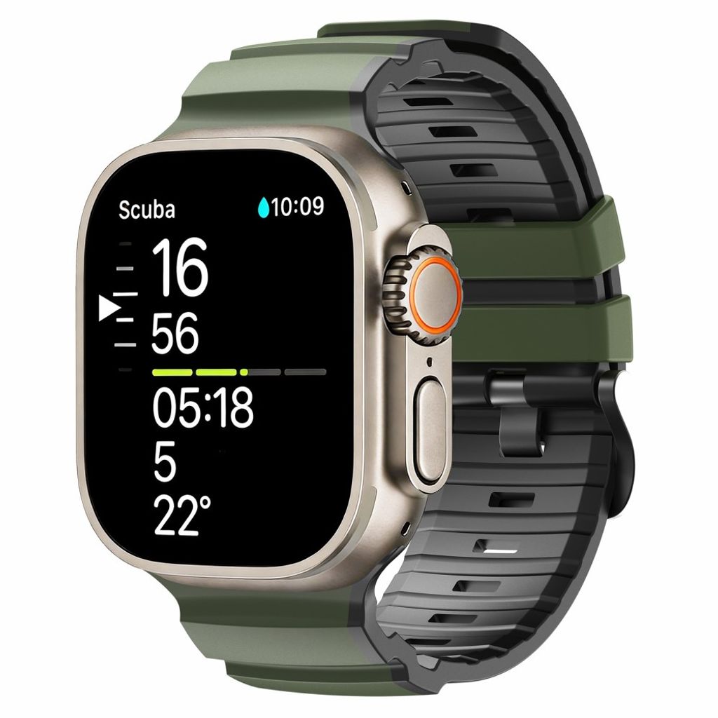Apple Watch 49/46/44/42mm Tvåfärgat Klockarmband Silikon - Armégrön/Svart