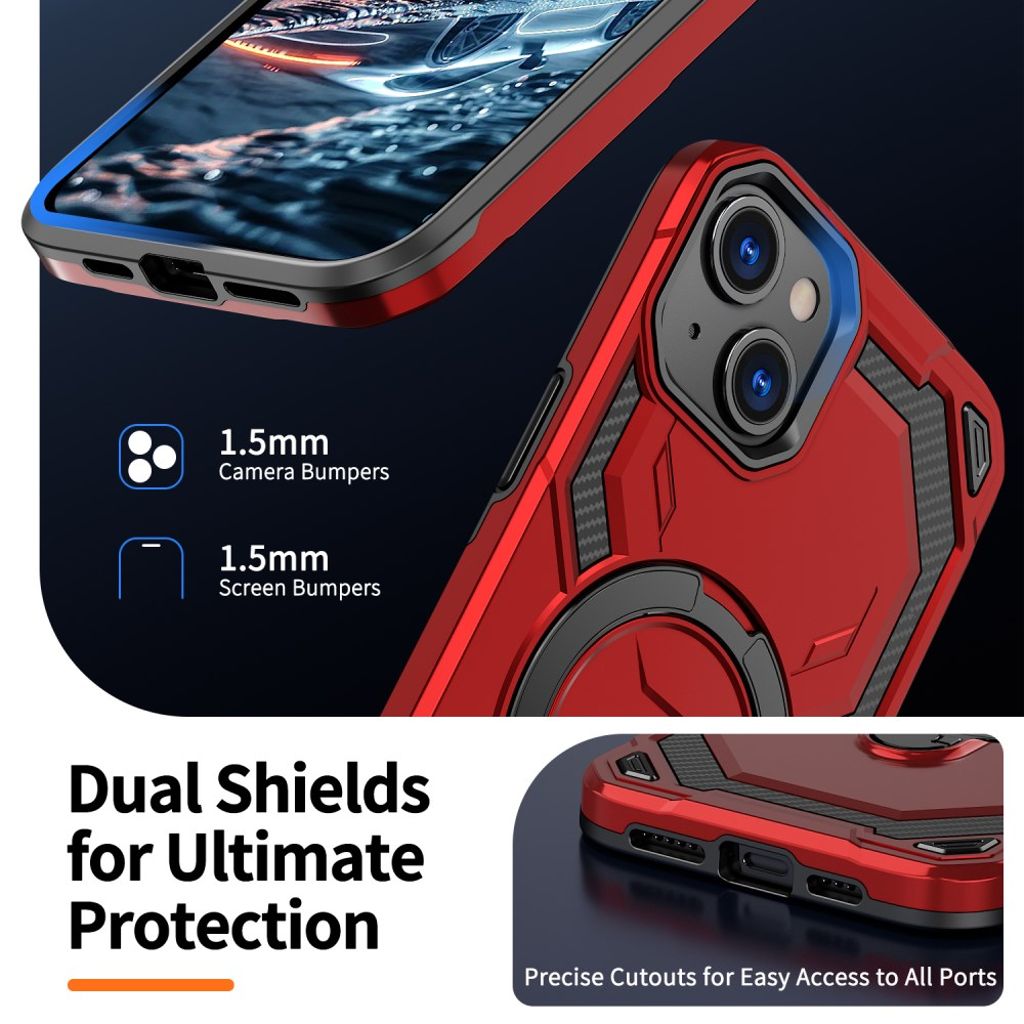 iPhone 13 Magnetic Case Ring Kickstand - Red