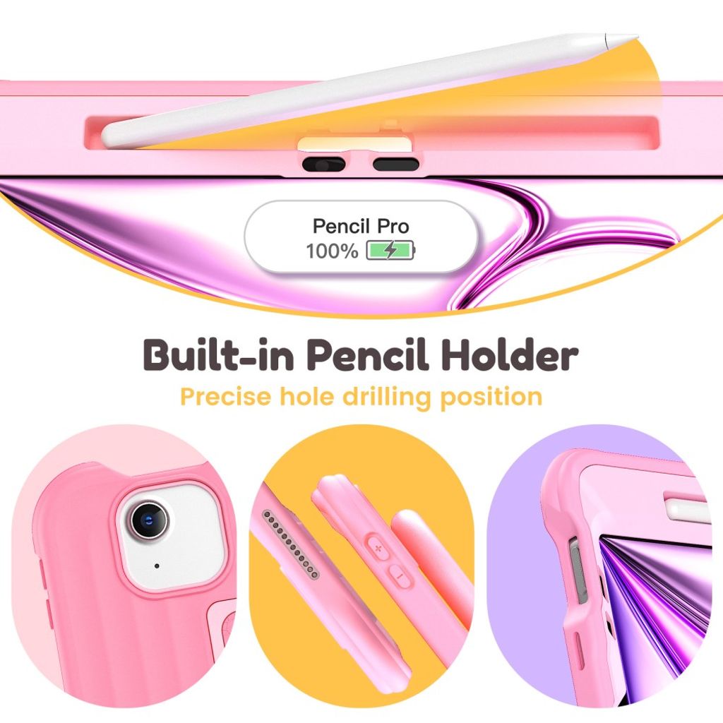 Lasten kuori jalustalla iPad Airille/Prolle 11" - Vaaleanpunainen