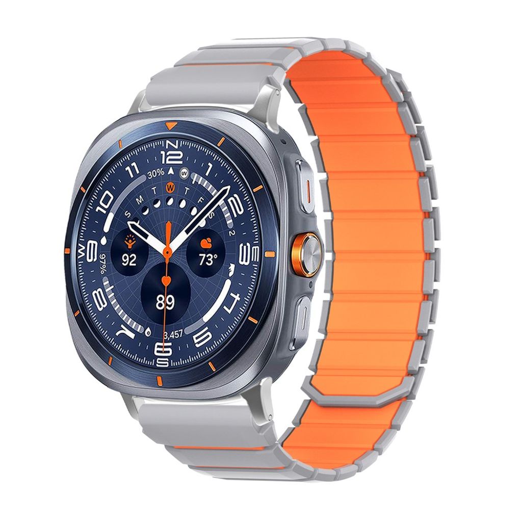 Samsung Galaxy Watch9/9 Classic/8/8 Classic Tofarget magnetisk silikon klokkerem - Grå/oransje