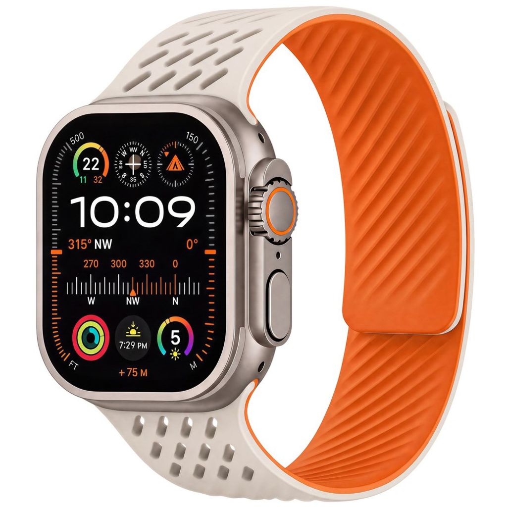 Apple Watch 42 / 41/ 40 / 38mm Klockarmband i Silikon - Vit/Orange