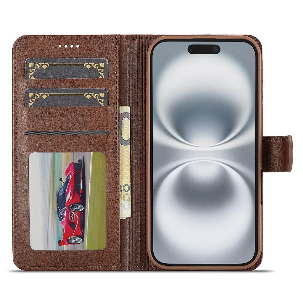 LC.IMEEKE iPhone 17 Wallet Cover with Stand - Brown