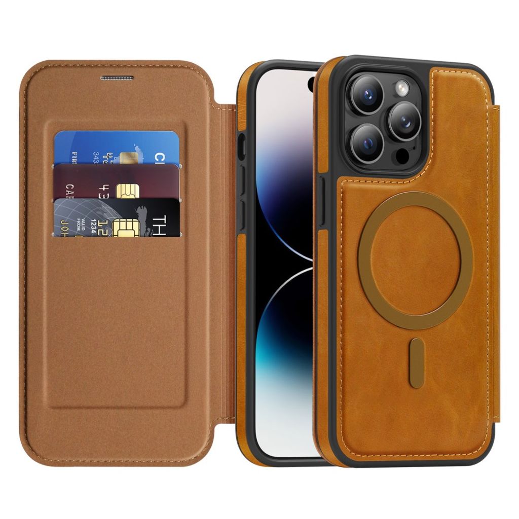 iPhone 14 Pro Max MagSafe RFID Blocking Wallet Cover - Brown