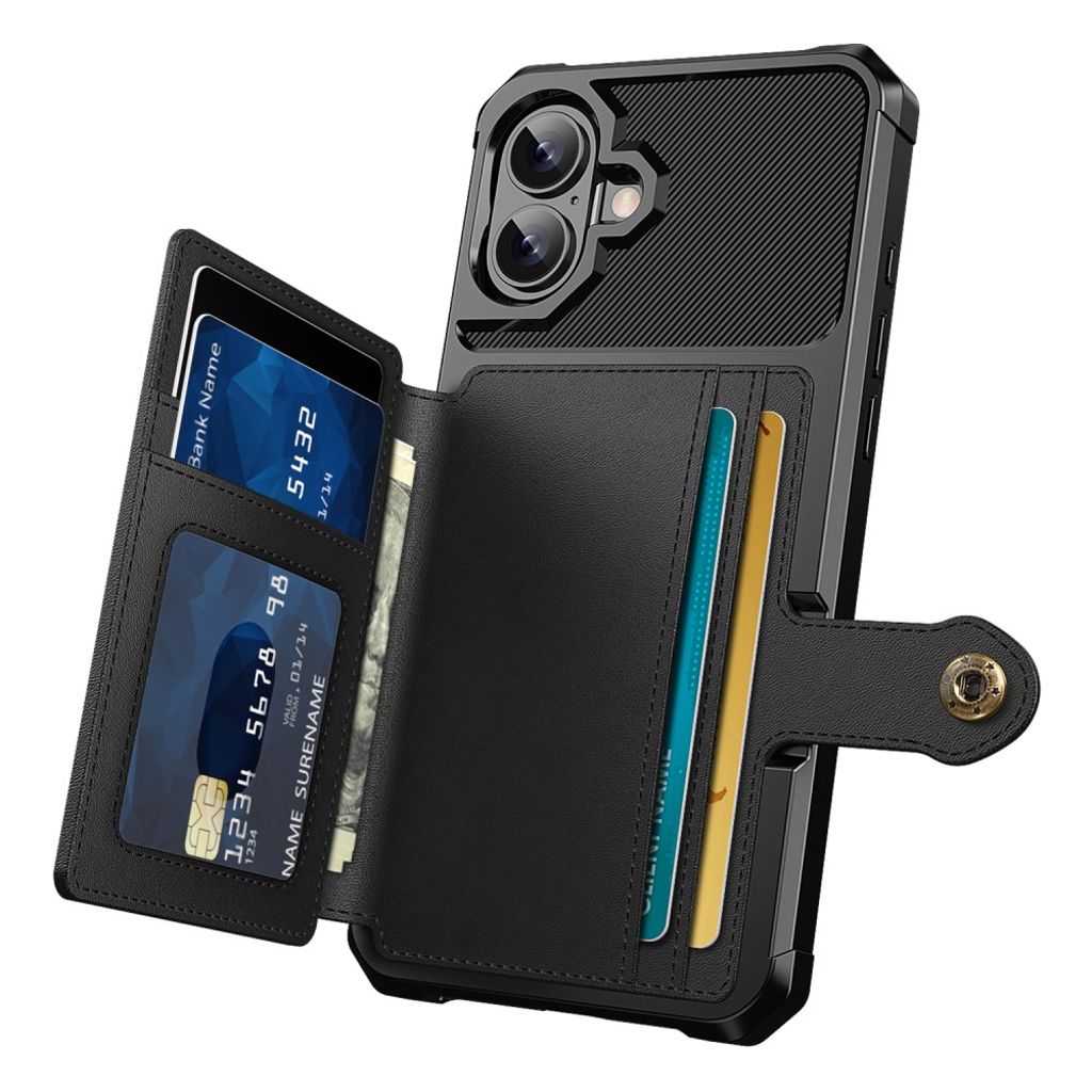 iPhone 16 Plus Case with 5 Card slots - Black