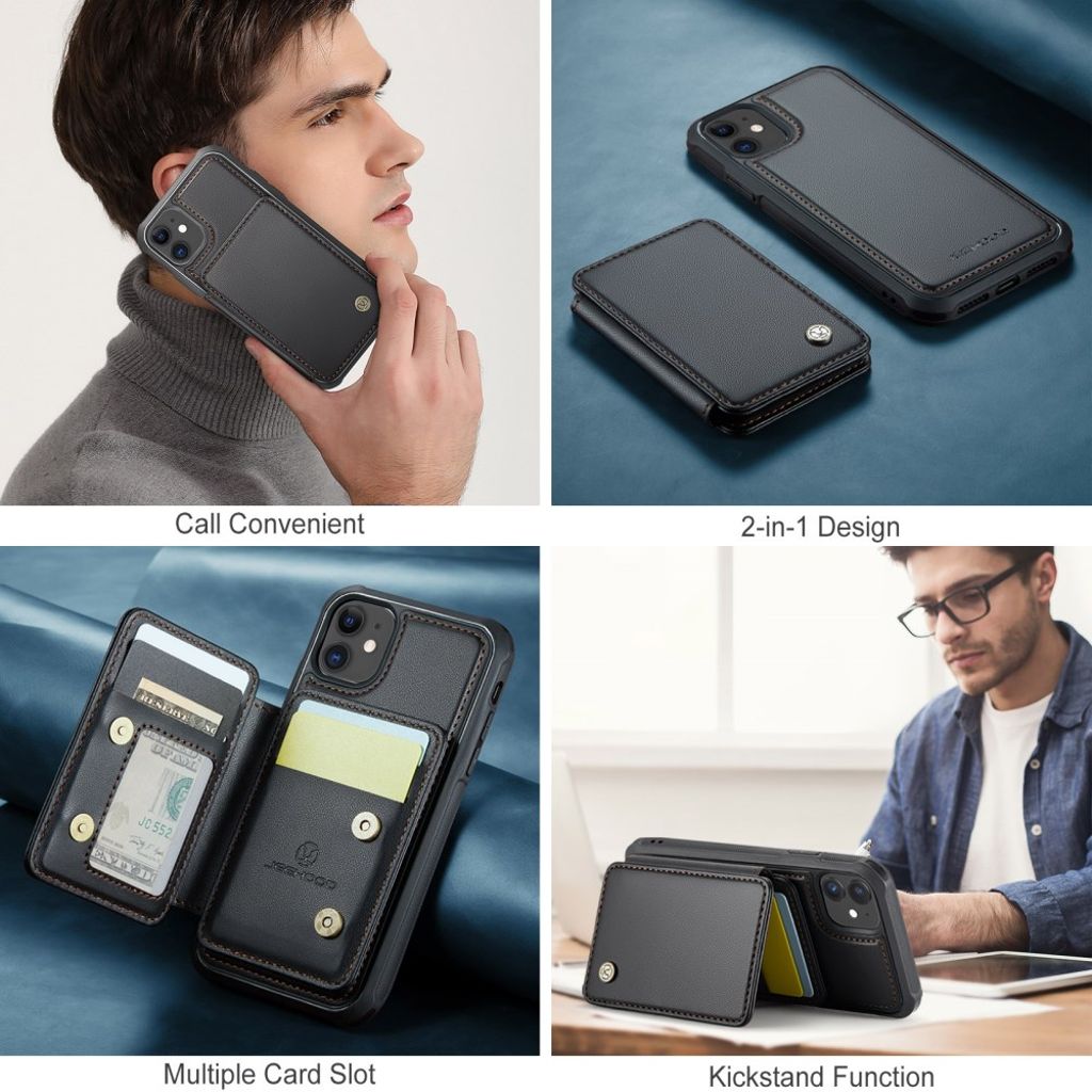 JEEHOOD iPhone 11 Lompakkokuori Irrotettava Korttipussi – Musta