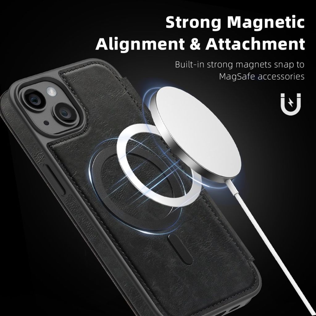 iPhone 14 Plus Lommeboketui MagSafe RFID-blokkerende - Svart