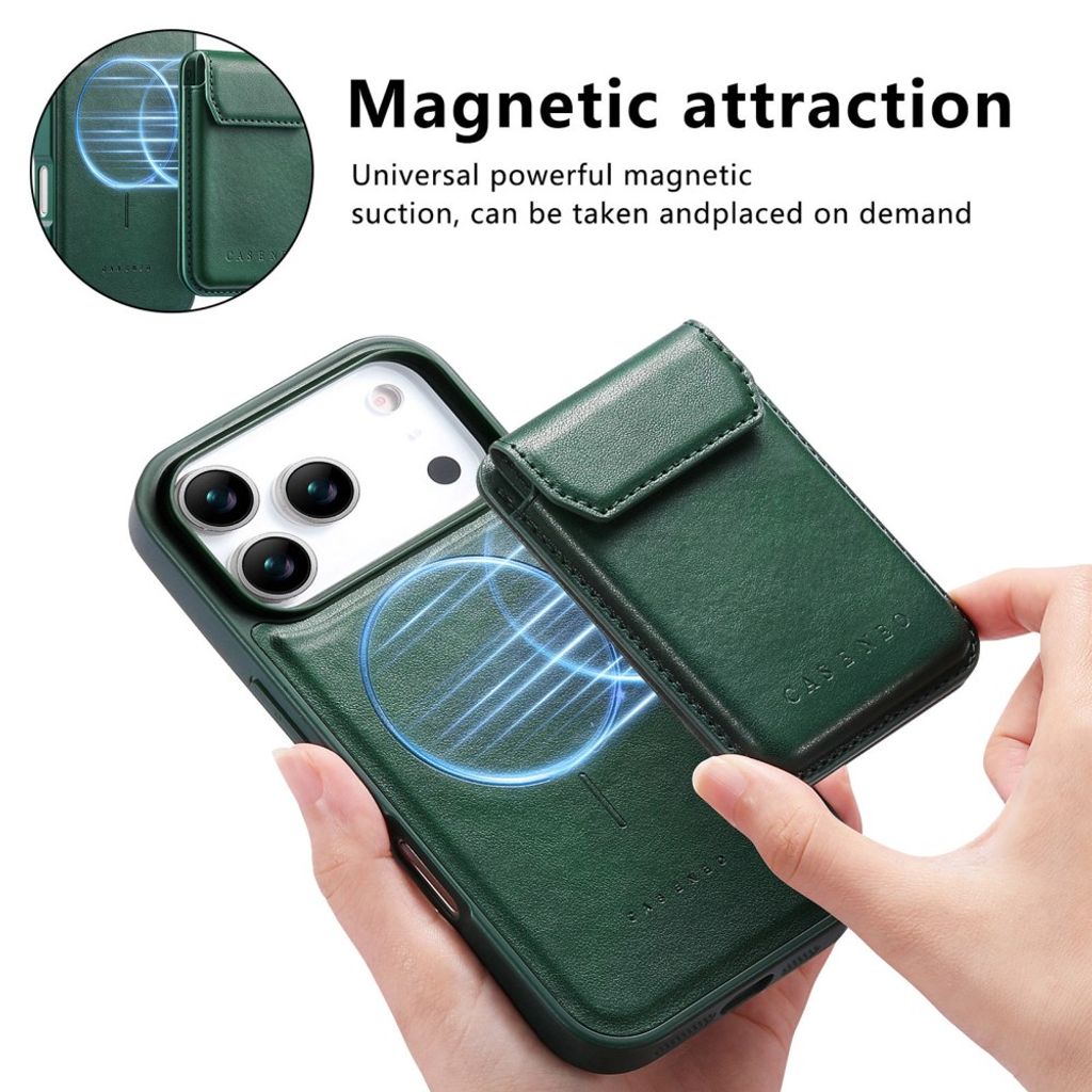 CASENEO iPhone 18 Pro/17 Pro Deksel MagSafe Avtakbar Kortholder - Grønn