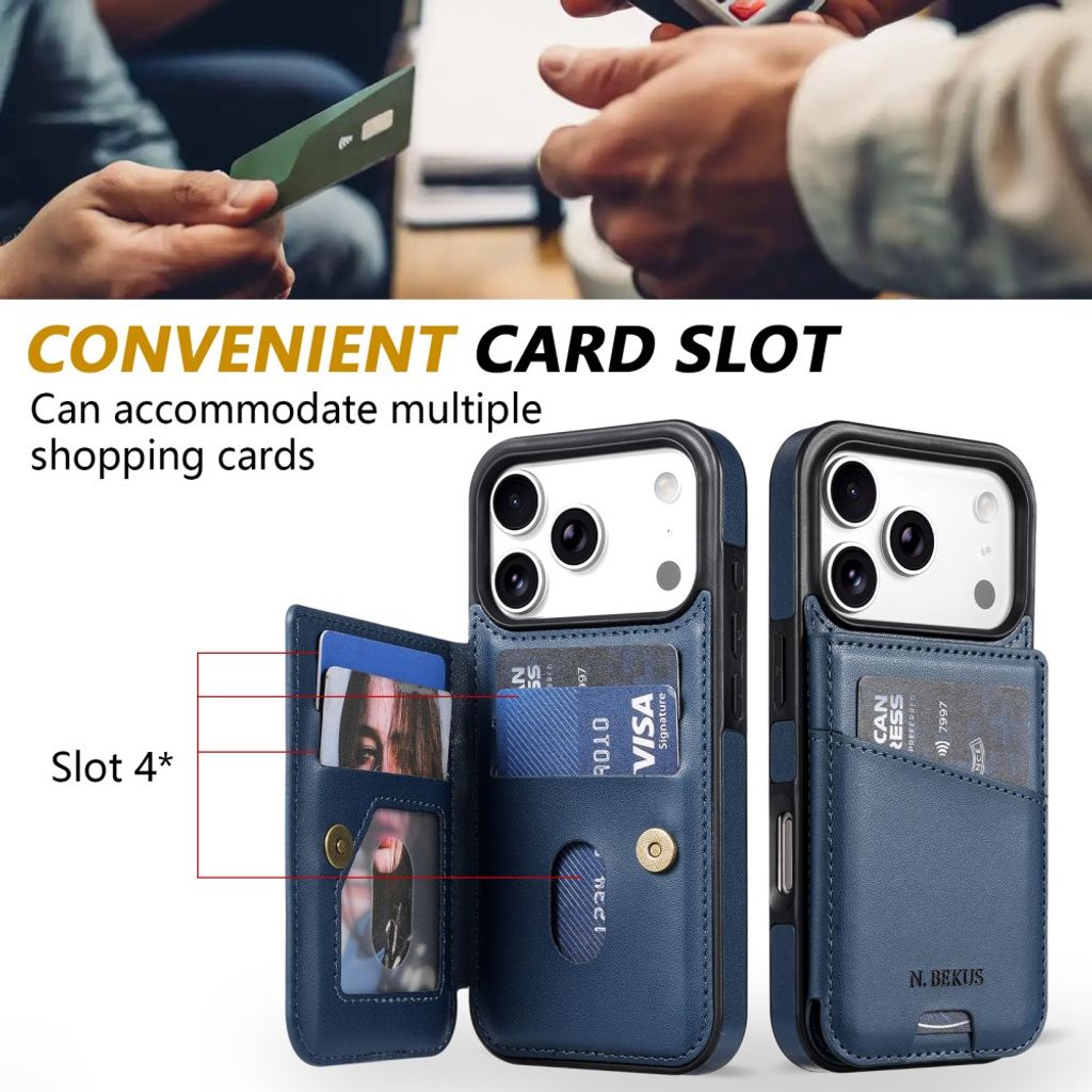 N.BEKUS iPhone 18 Pro/17 Pro Lompakkokuori RFID-suojauksella - Sininen