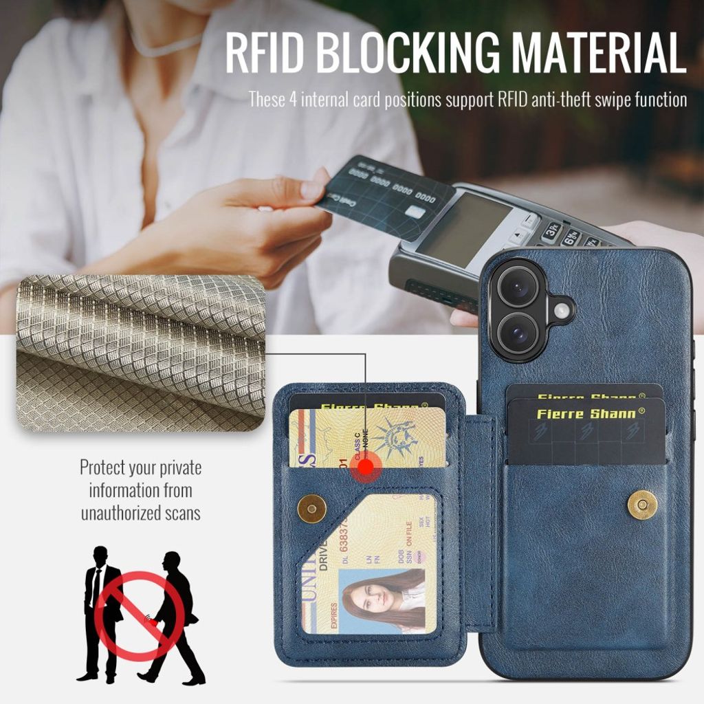 FIERRE SHANN iPhone 16 Case with Card slots - Blue