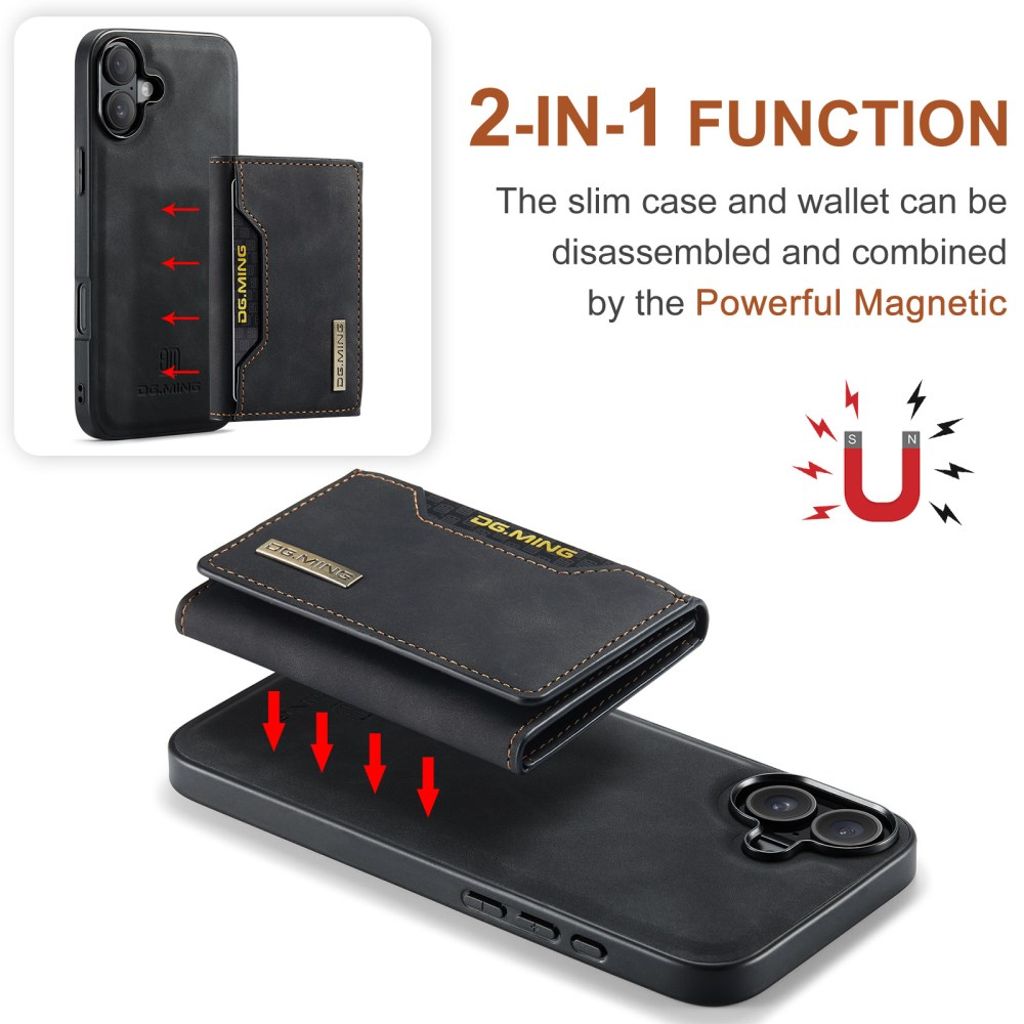 DG.MING iPhone 17 Cover med Pung - Sort