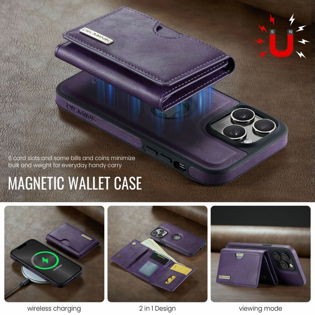 DG.MING iPhone 12 Pro Max Cover med Pung - Lilla