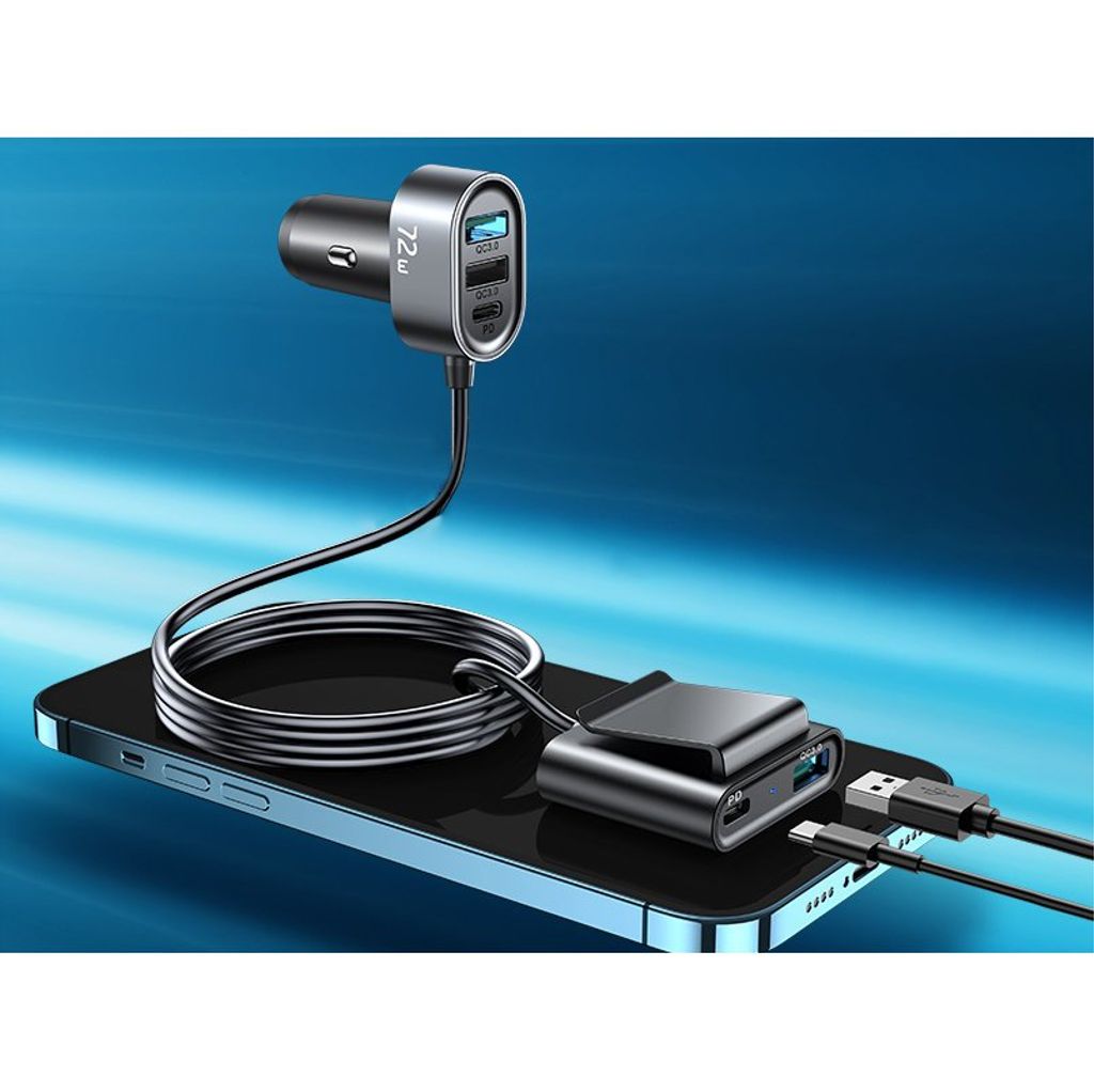 Joyroom car charger 2xPD + 2xQC3.0 72W 1.5m sort (JR-CL05)