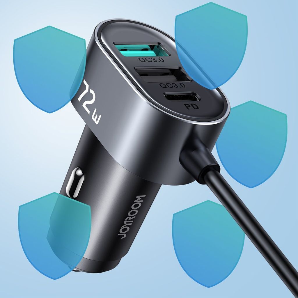 Joyroom car charger 2xPD + 2xQC3.0 72W 1.5m sort (JR-CL05)