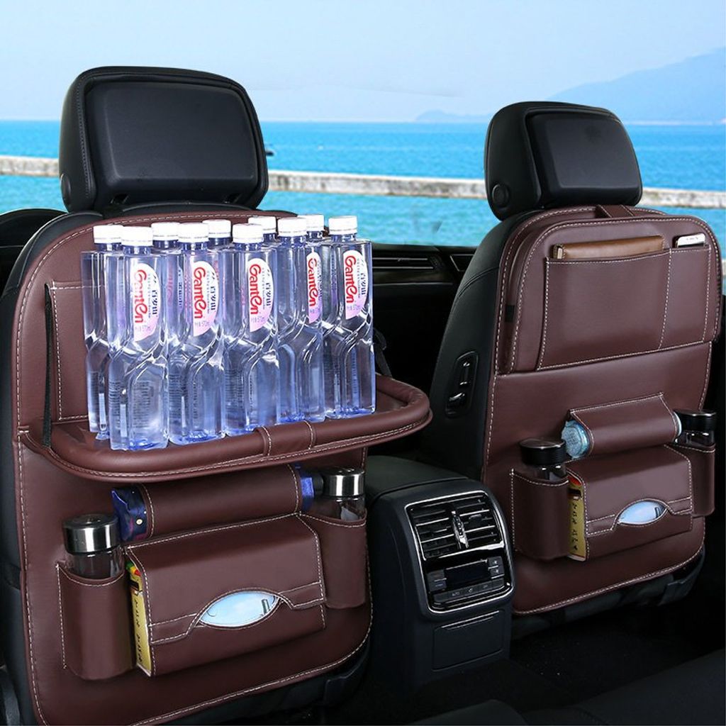 Bilorganisator i PU-skinn med hylle – svart