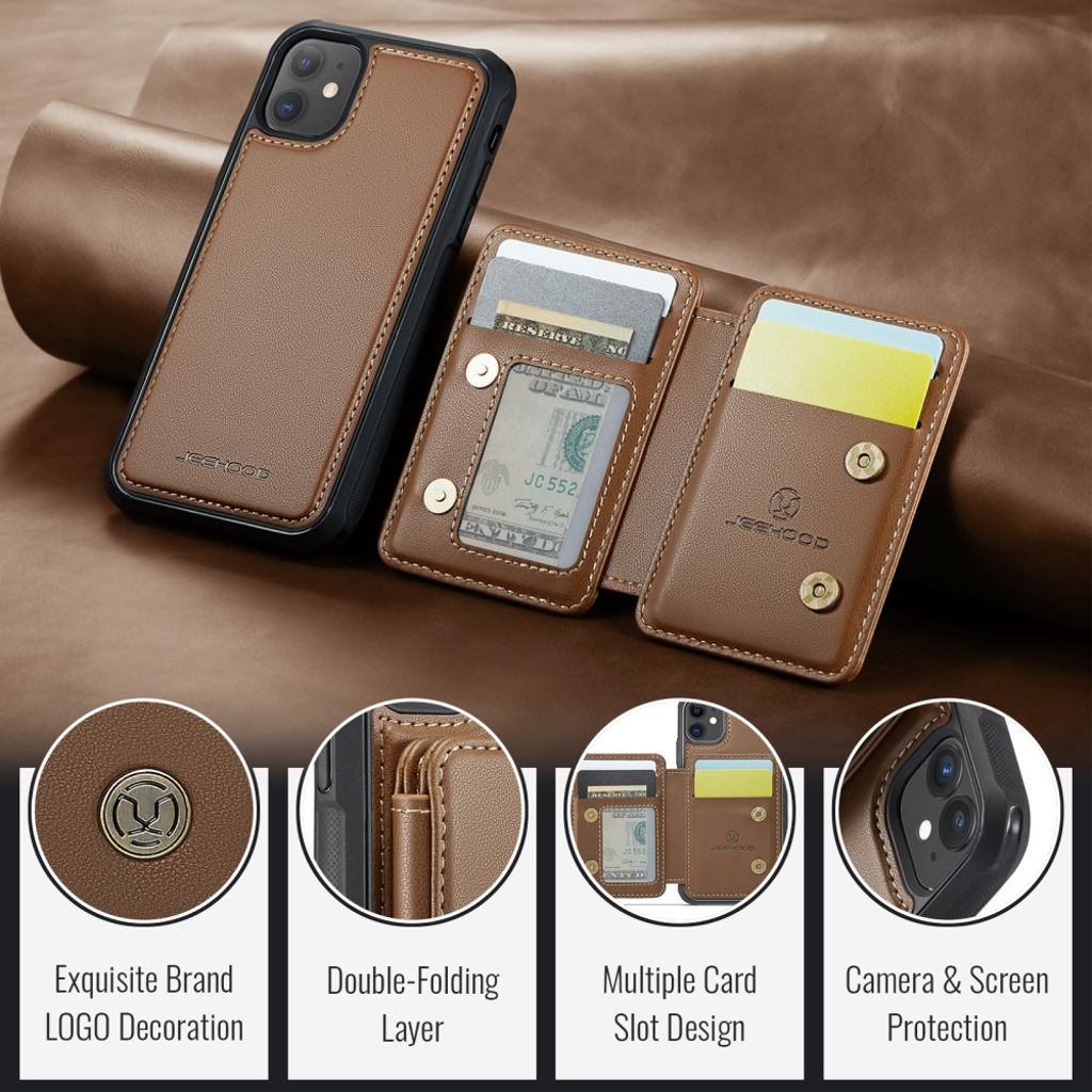 Jeehood iPhone 11 Skal med Magnetisk Avtagbar Korthållare – Brun