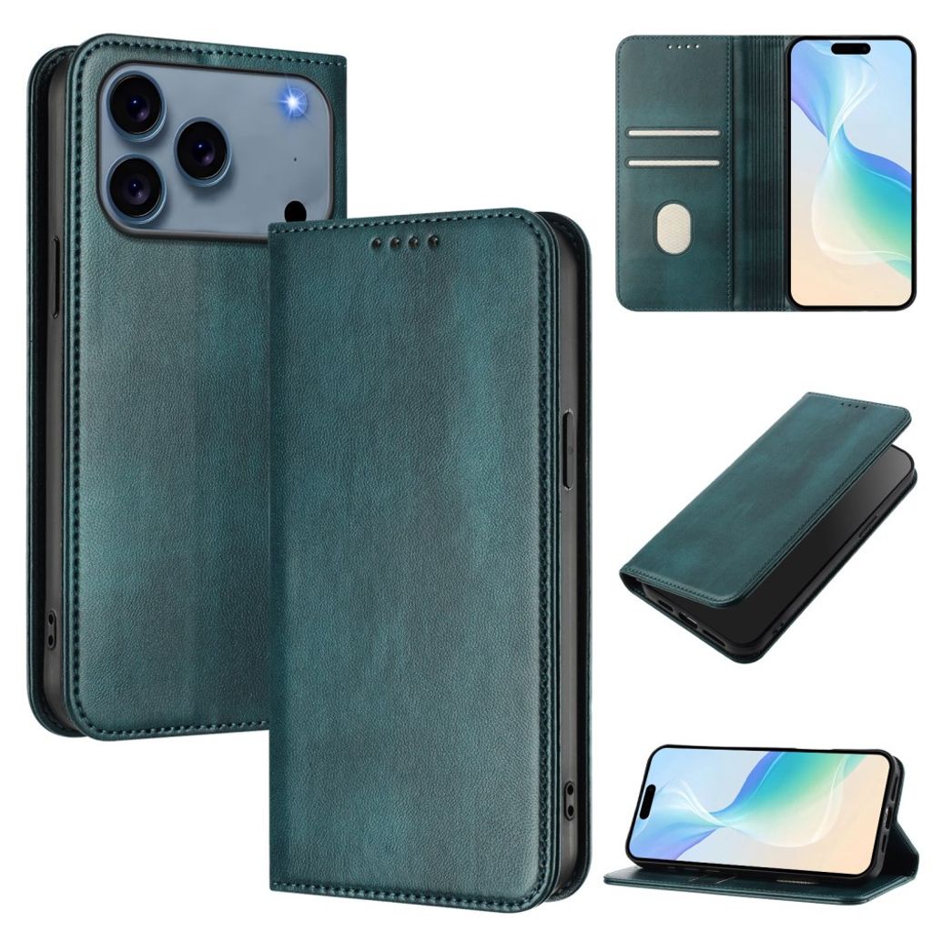 iPhone 18 Pro/17 Pro Flip Cover i PU-læder med RFID-blokering - Mørkgrøn