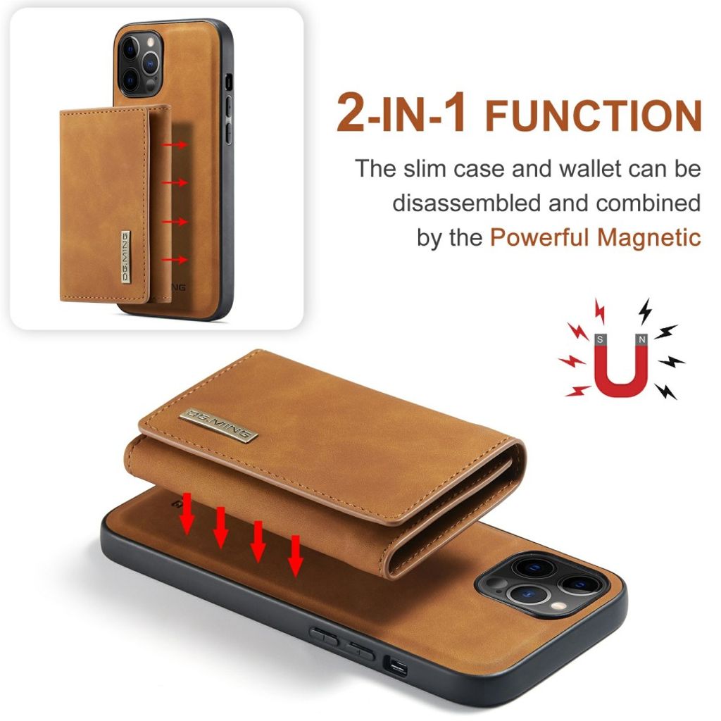 DG.MING iPhone 13 mini Wallet Case with Kickstand – Brown