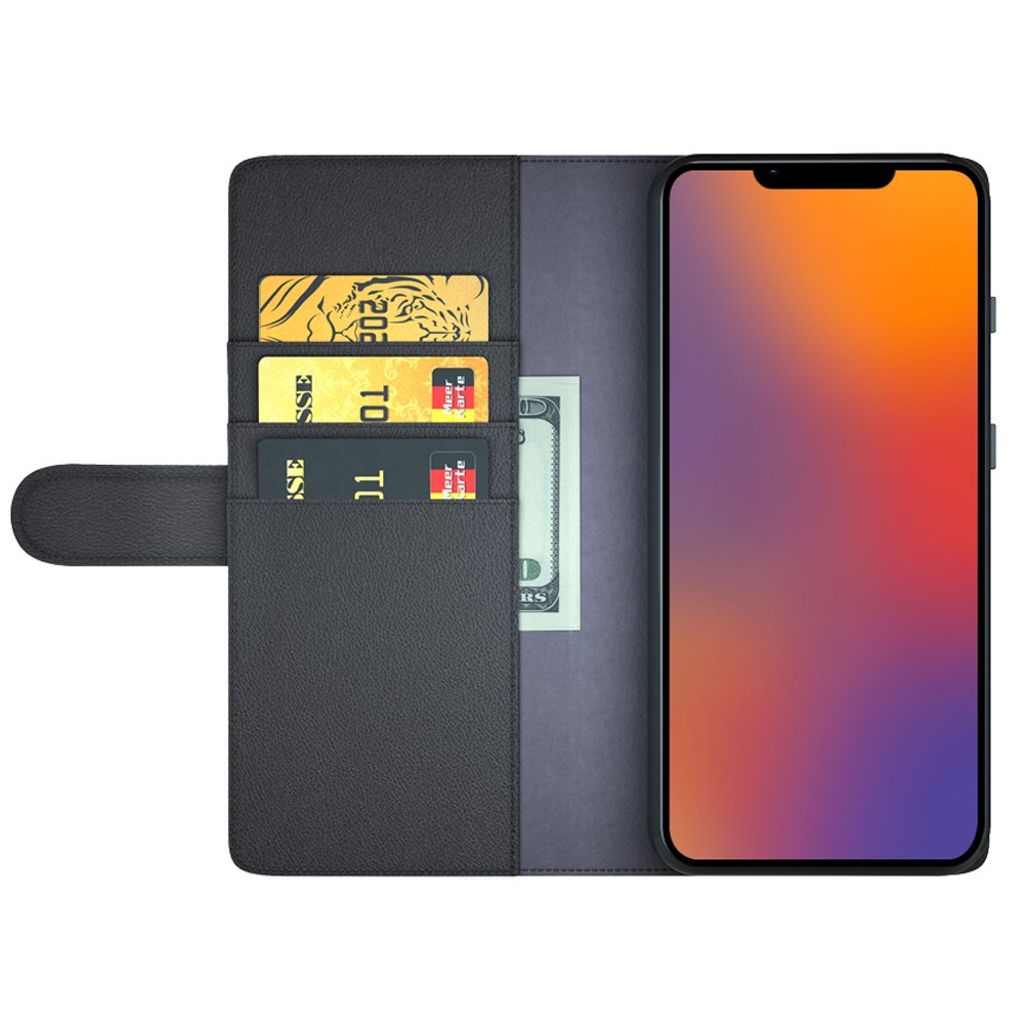 iPhone 14 Lommeboketui Ekte Skinn Med Stativ - Svart