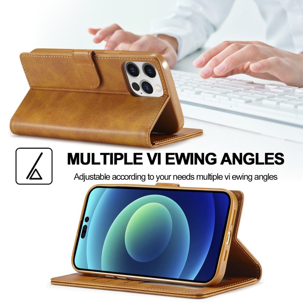 LC.IMEEKE iPhone 15 Pro Max Wallet Cover - Yellow