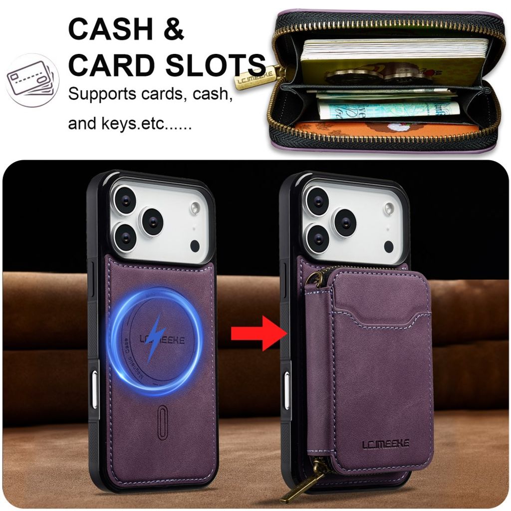 LC.IMEEKE iPhone 18 Pro Max/17 Pro Max MagSafe-kuori lompakolla - Violetti