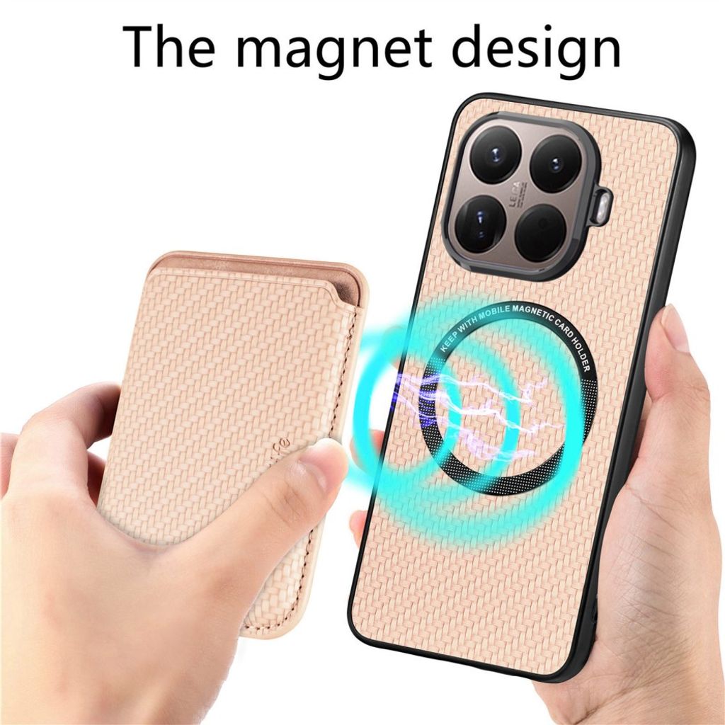 Xiaomi 17T MagSafe-kuori lompakolla ja hiilikuitukuvioinnilla - Keltainen