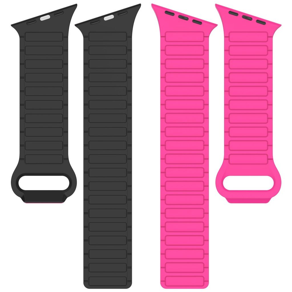 Apple Watch 42/41/40/38mm Klockarmband i Silikon Magnetisk Loop - Rosa/Svart