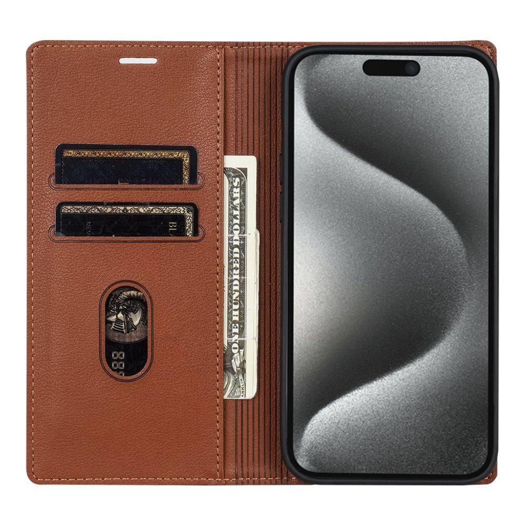 iPhone 18 Pro/17 Pro Lommeboketui med stativ - Brun