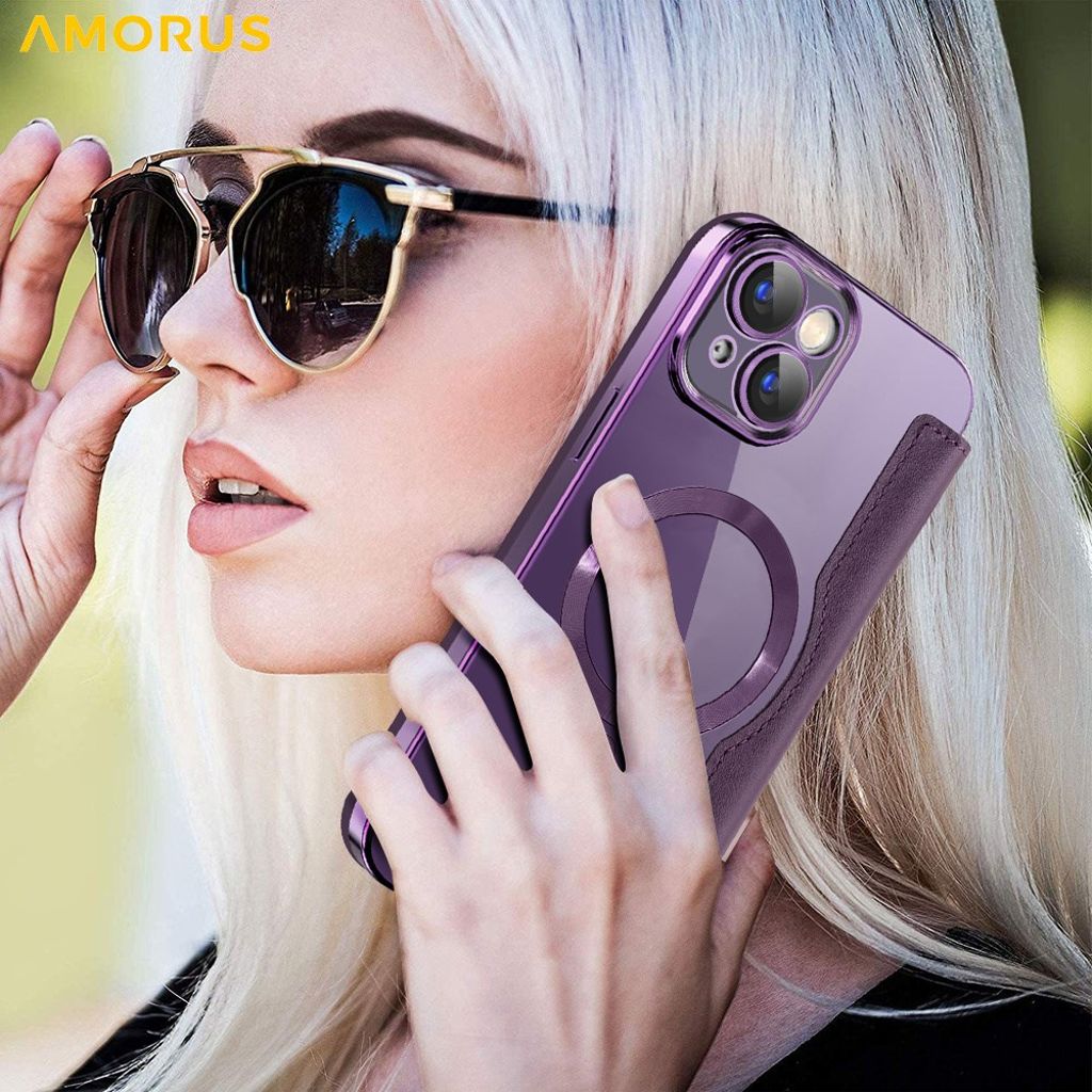 AMORUS iPhone 14 MagSafe Kortholder Pungetui – Mørkelilla