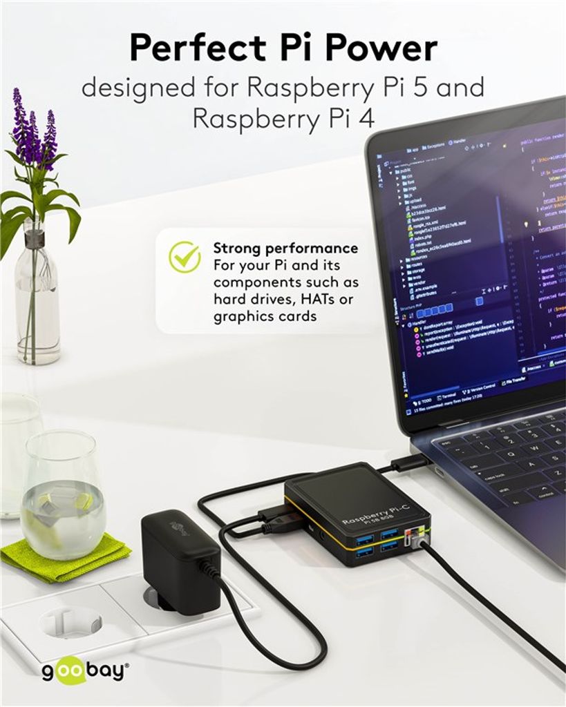 Goobay GaN strømforsyning 27 W til Raspberry Pi 5