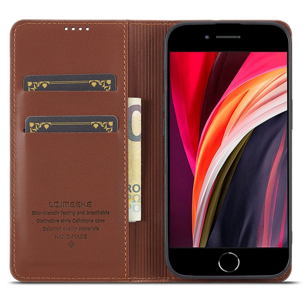 LC.IMEEKE iPhone 16e Plånboksfodral med Stativ – Brun