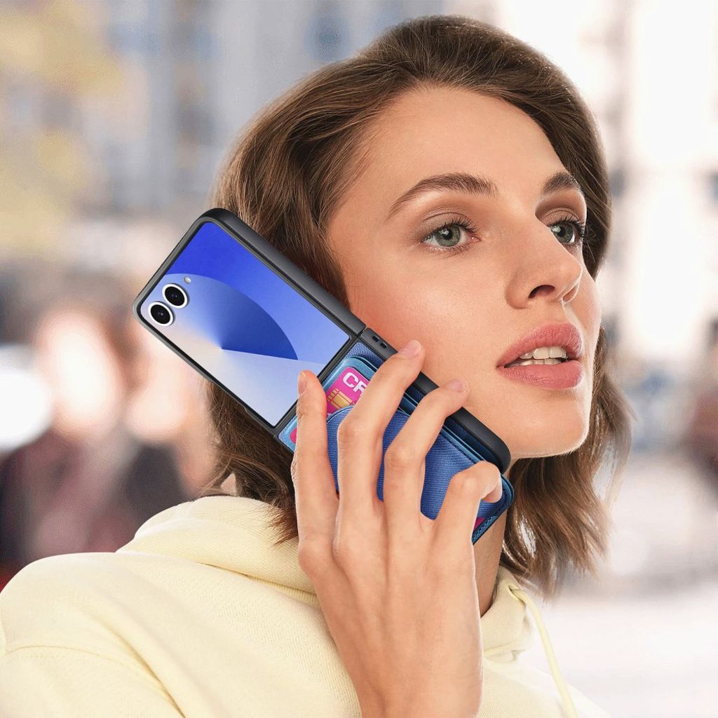 Magnetiskt skal med kickstand och denimtextur till Samsung Galaxy Z Flip7 5G – Blå