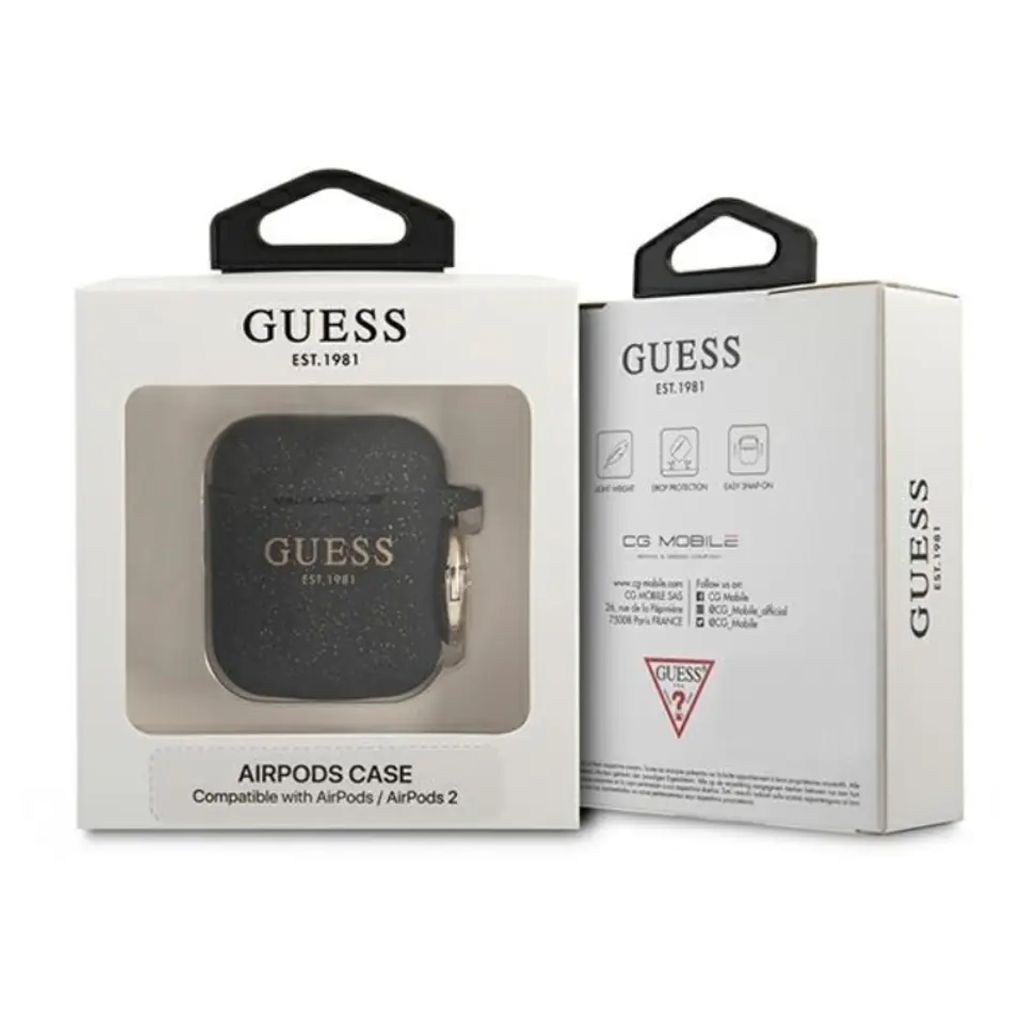 Guess Glitter Silikon Fodral till AirPods 1/2 - Svart