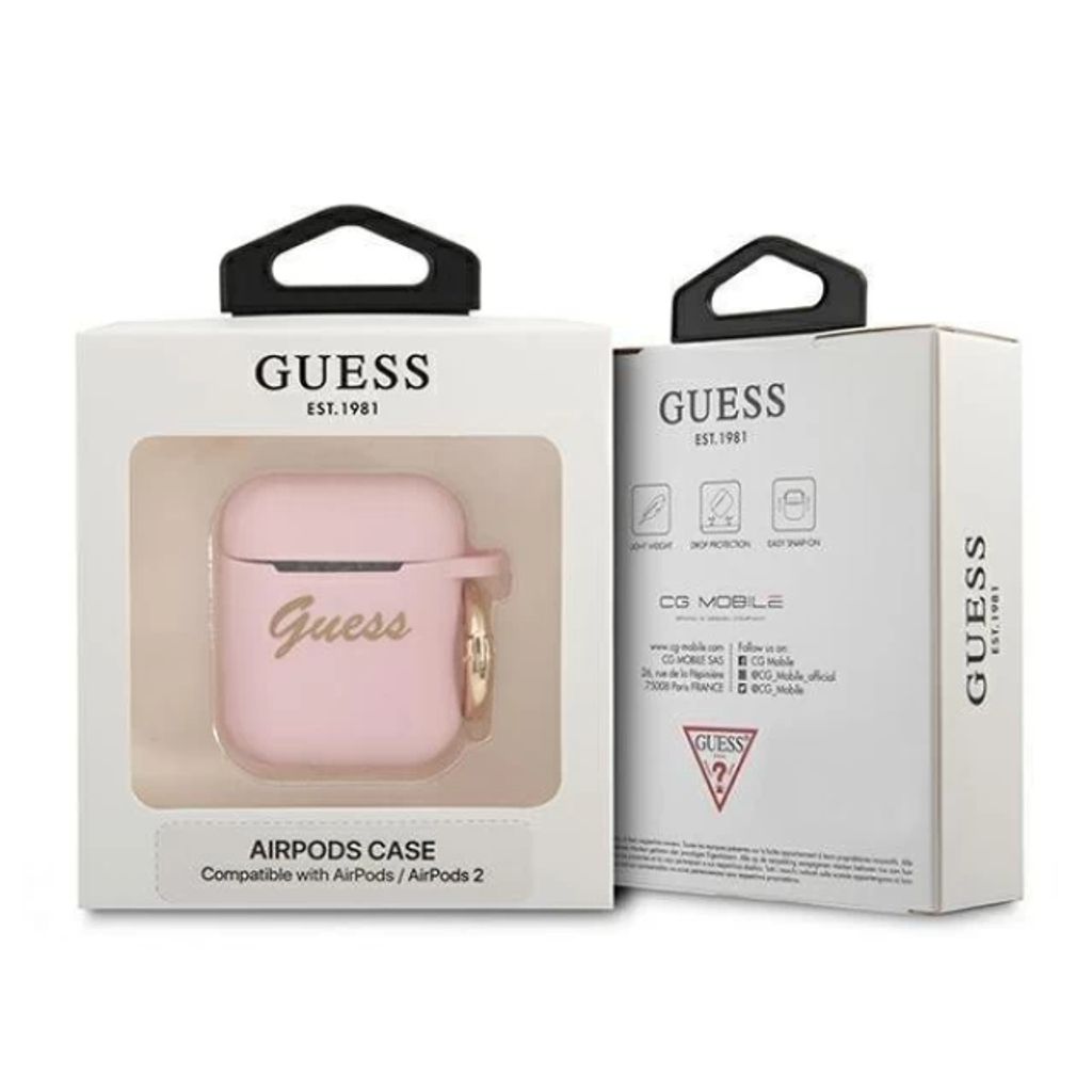 Guess Silicone Vintage Script Fodral till AirPods 1/2 - Rosa