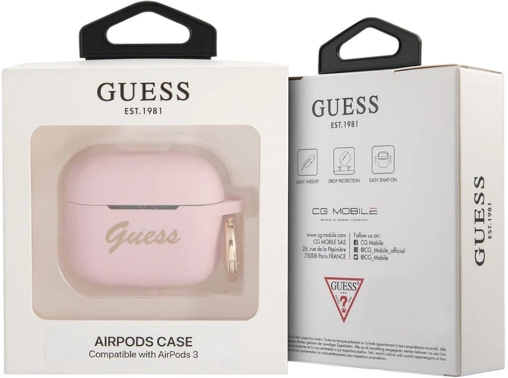Guess Silicone Vintage Script Fodral till Airpods 3 - Rosa
