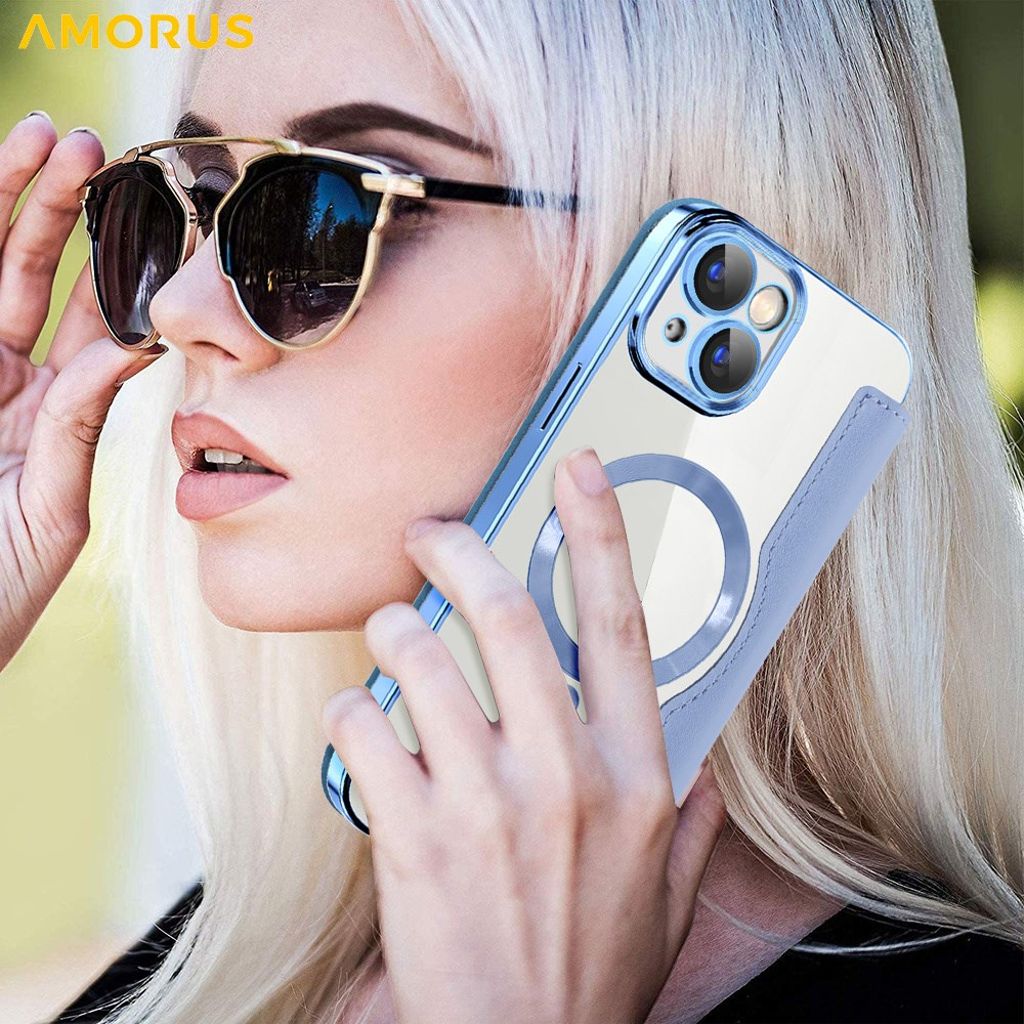 AMORUS iPhone 15 Fodral med MagSafe - Ljusblå