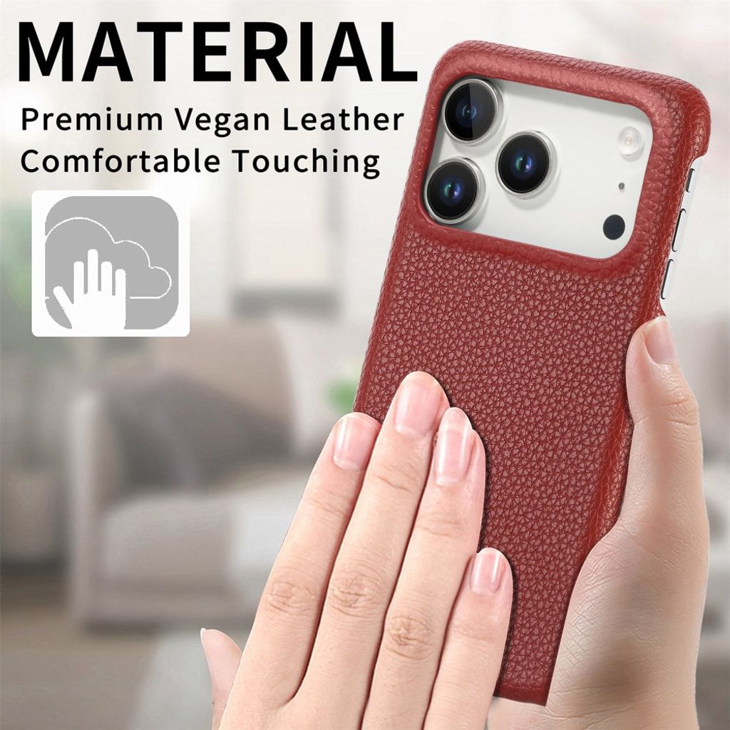 iPhone 17 Pro Max Deksel PU-lær Litchi-mønster - Rød