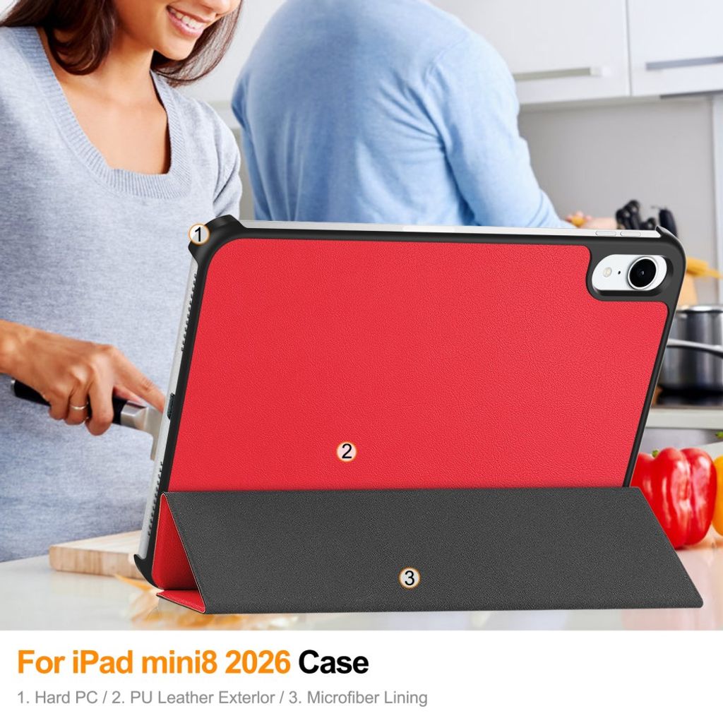iPad Mini (2026) Tri-fold kotelo PU-nahkaa - Punainen