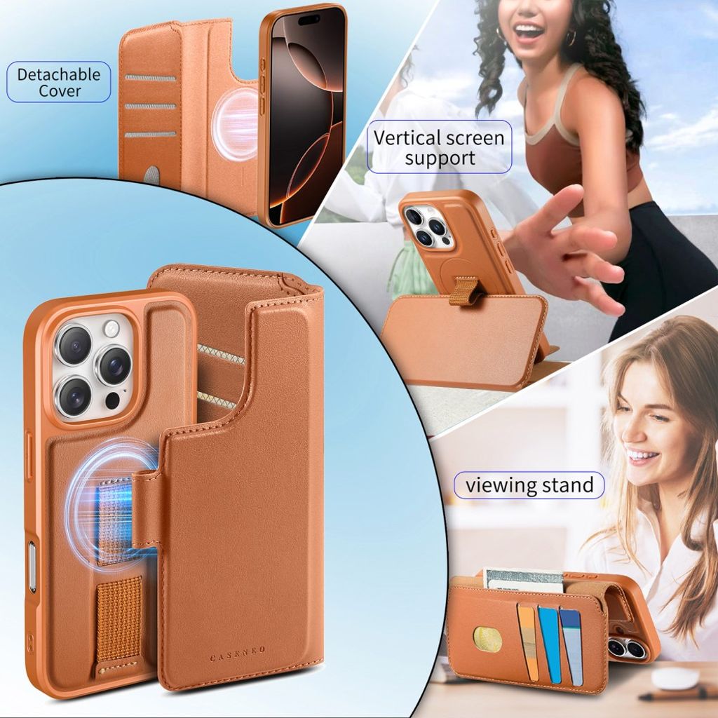 Caseneo iPhone 16 Pro Max Plånboksfodral RFID-blockerande – Brun