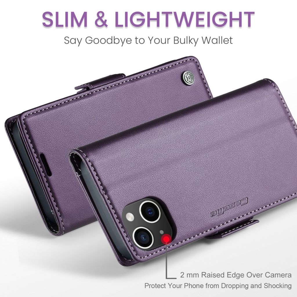 CASEME iPhone 15 Wallet Cover RFID Blocking - Purple