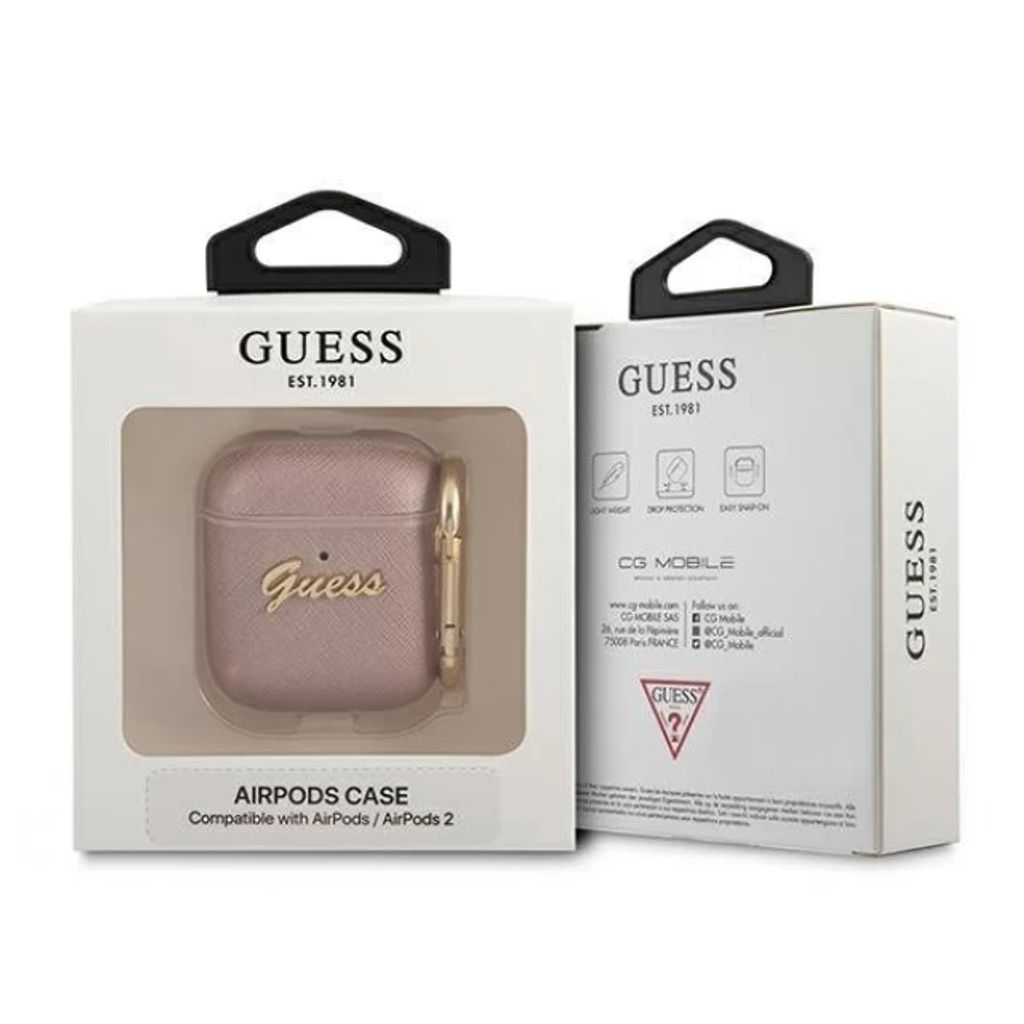 Guess Saffiano Script Etui till AirPods 1/2 - Lyserød
